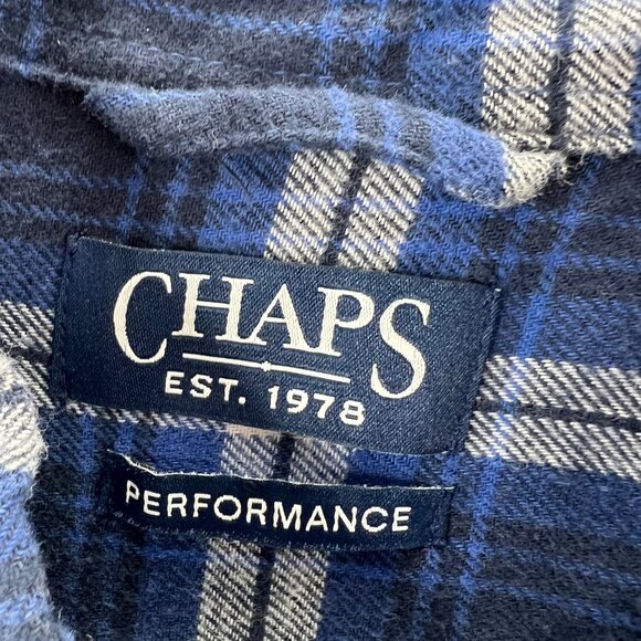 Chaps Performance Flannel Shirt XL Men Blue White Plaid Button Up Pocket - Picture 5 of 6